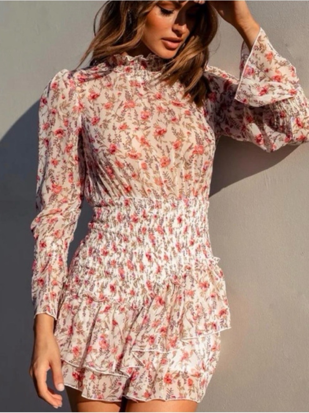 Princess Polly Cream Mini Dress with Pink Floral Print